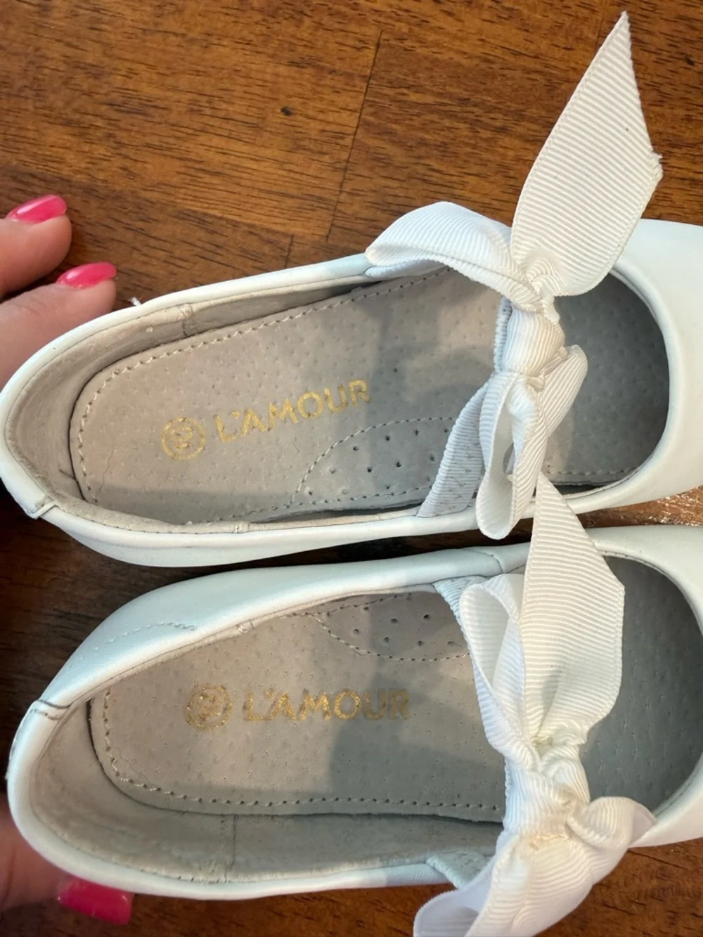 L'Amour Pauline Special Occasion Bow Flat White Ribbon Tie Ballet Flat shoes 10